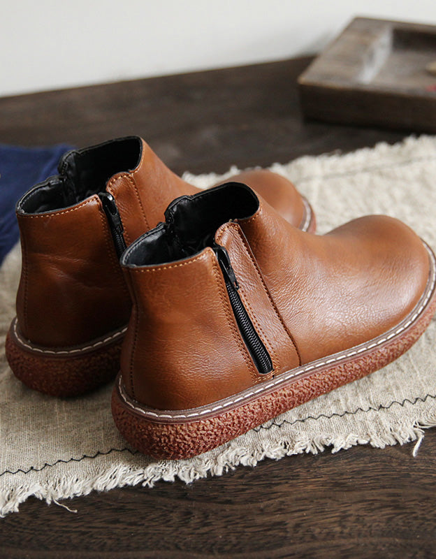 Handmade Retro Boots with Non-Slip Sole and Round Toe