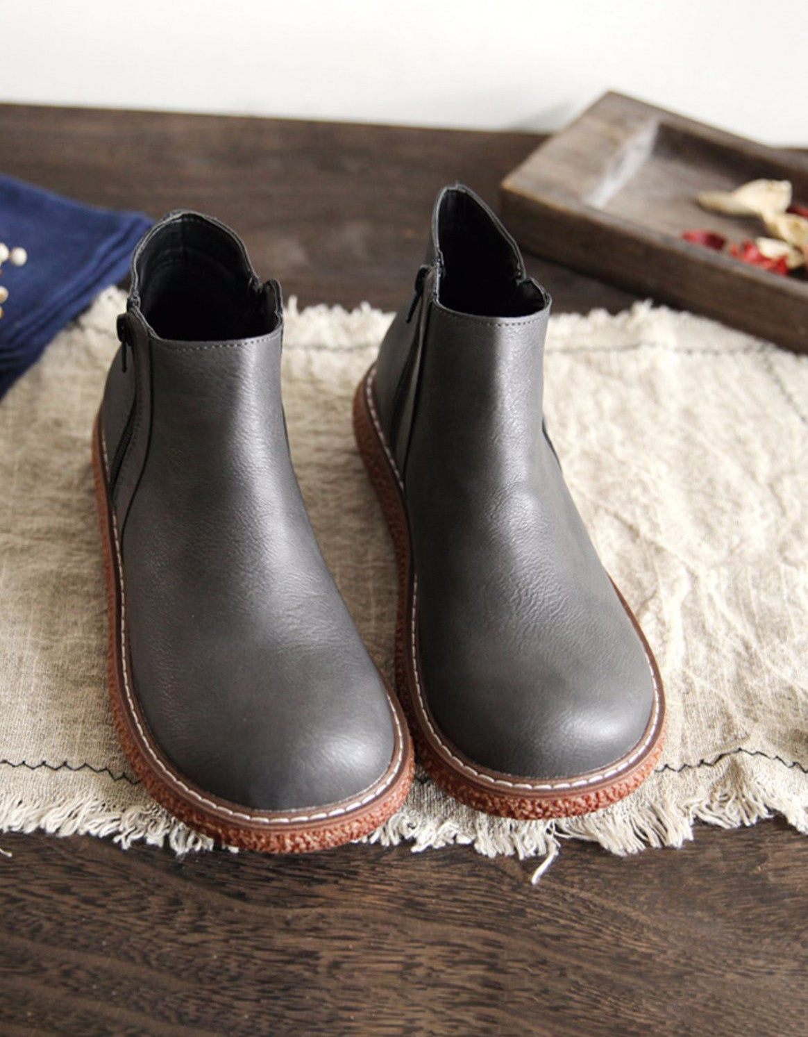 Handmade Retro Boots with Non-Slip Sole and Round Toe