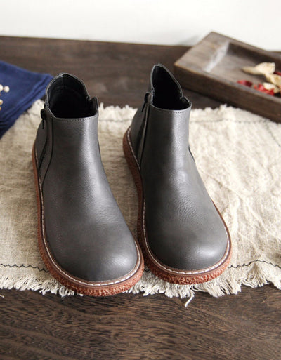 Handmade Retro Boots with Non-Slip Sole and Round Toe