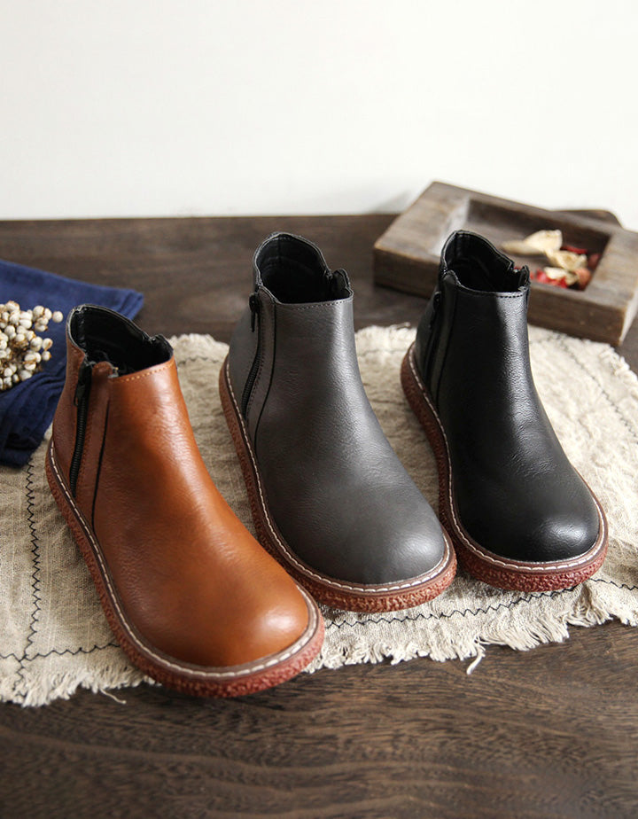 Handmade Retro Boots with Non-Slip Sole and Round Toe