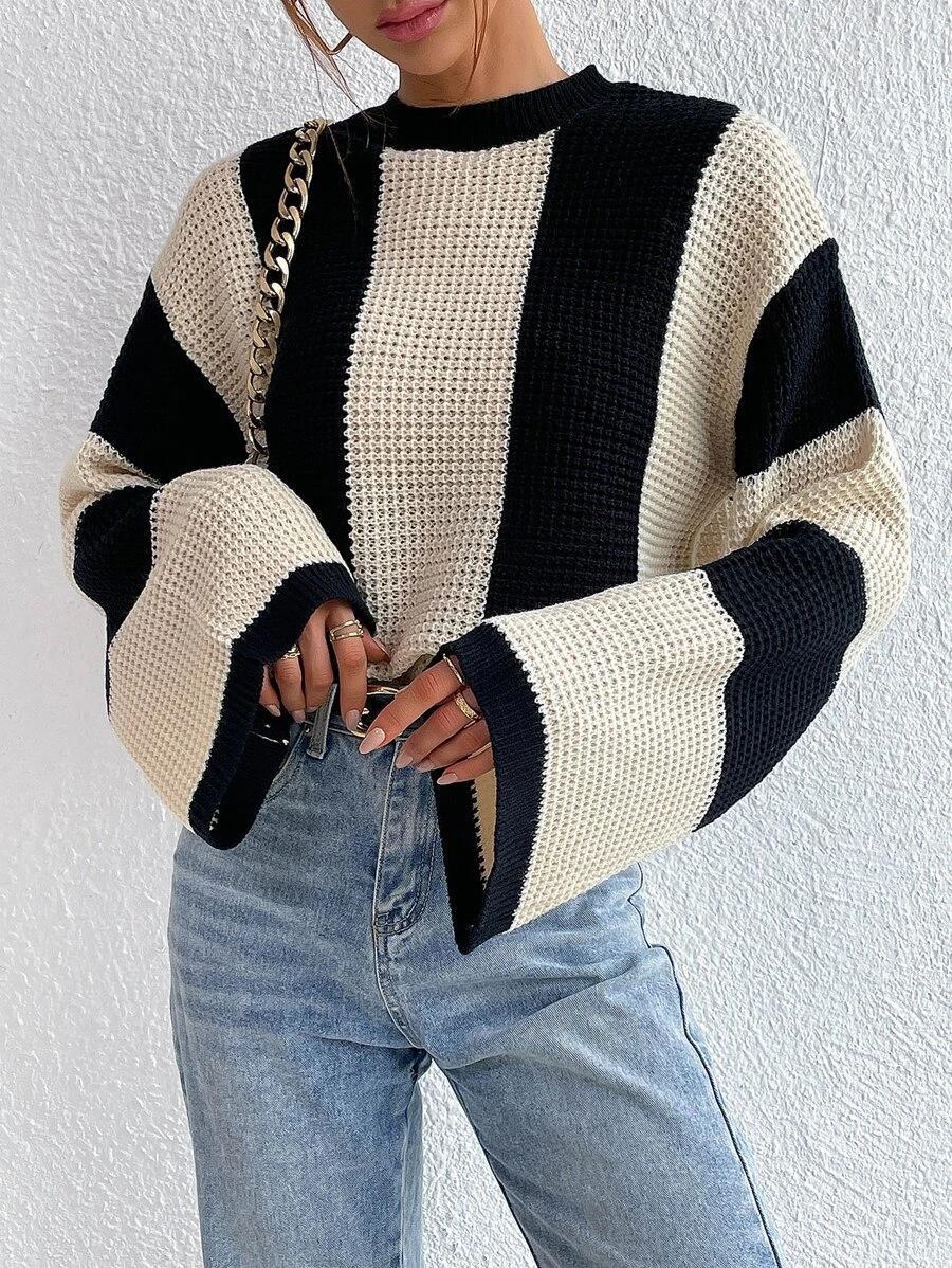 Women's Vintage Style Crew Neck Long Sleeve Knitted Sweater