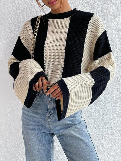 Women's Vintage Style Crew Neck Long Sleeve Knitted Sweater