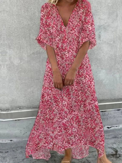 Micaela - V-neck cotton dress with loose half sleeves