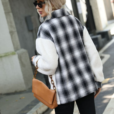 Women's Loose Hooded Long Sleeve Striped Plush Jacket