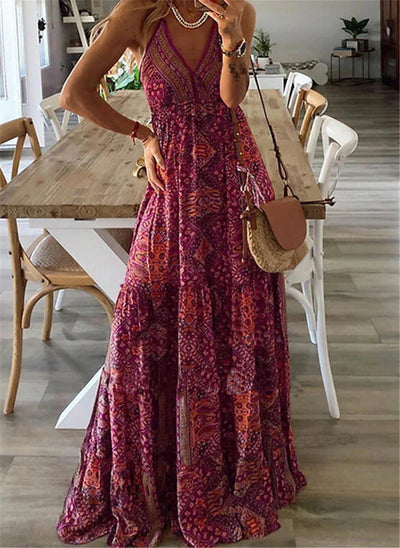 Maria - Women's Bohemian Strap Dress High Waist Printed Dresses