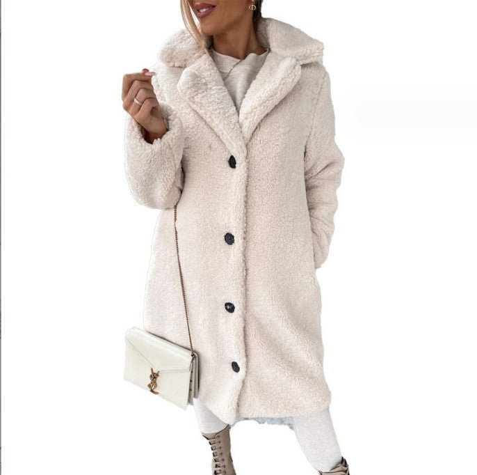 Women's long coat with lapels and long sleeves