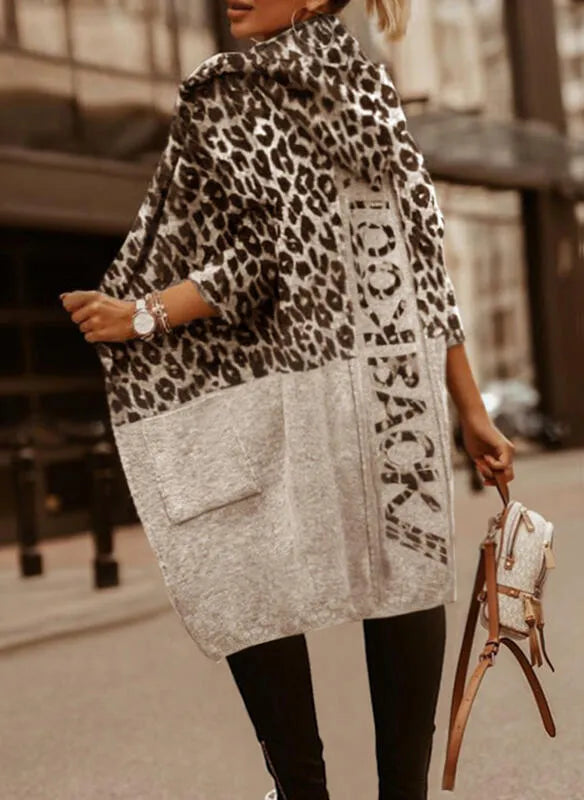 Women's long hooded cardigan in a modern color block design