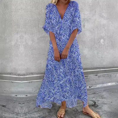Micaela - V-neck cotton dress with loose half sleeves