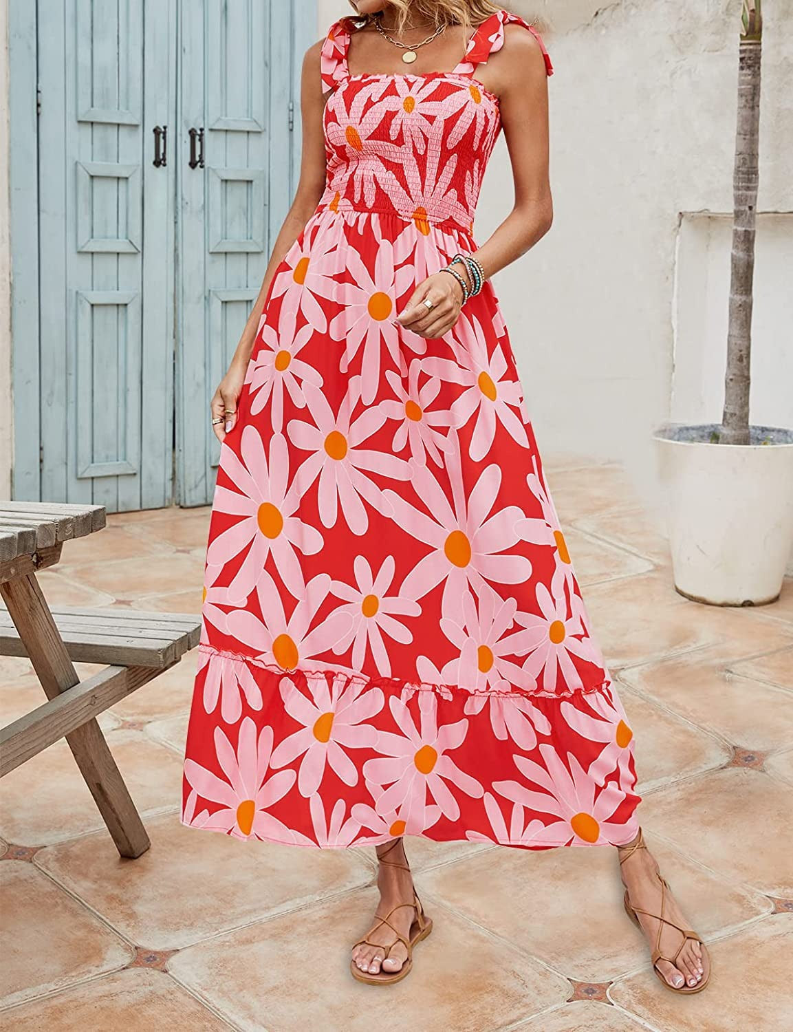 Maria - Women's Loose Long Summer Bohemian Printed Strappy Dresses