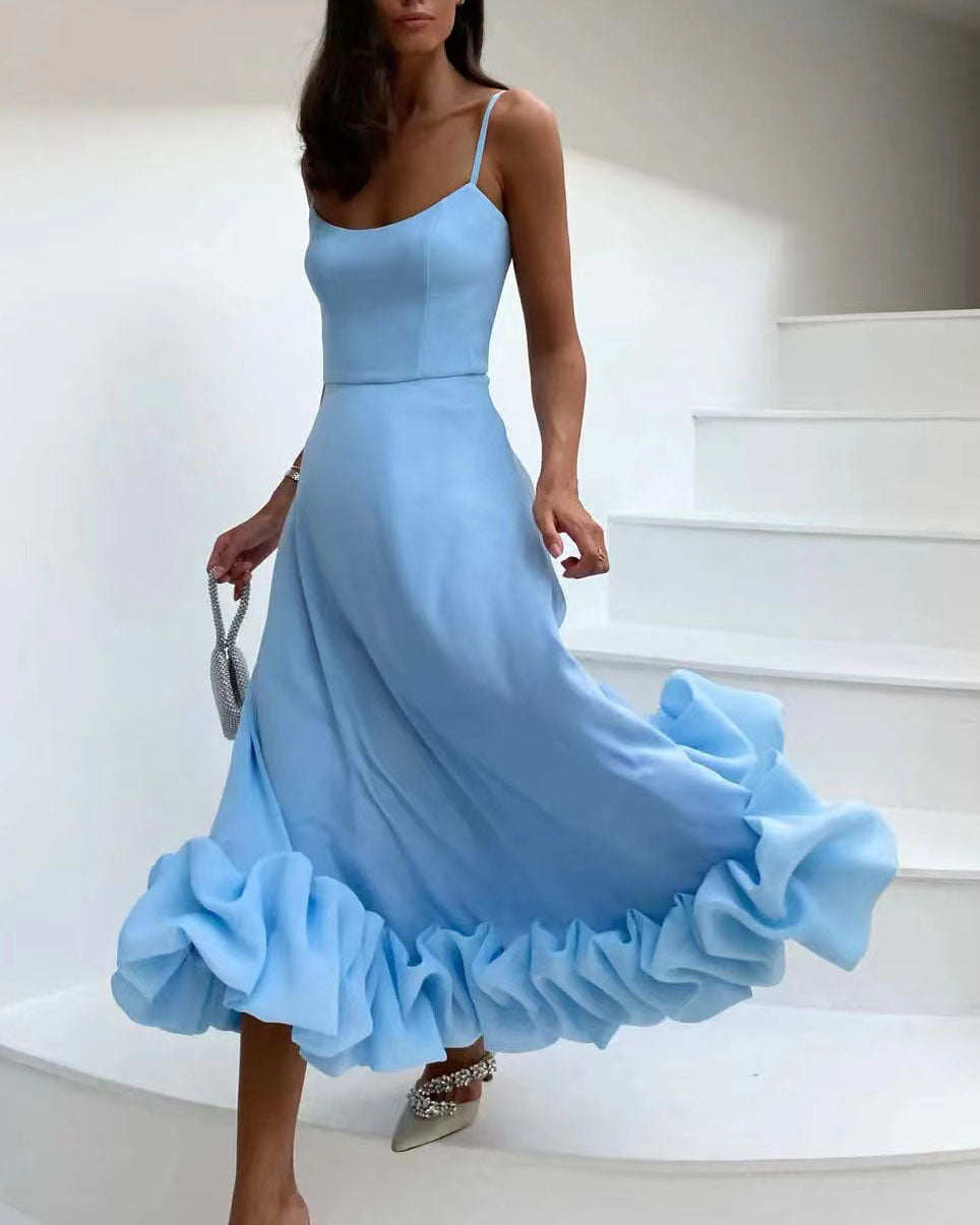 Karolina - A-line dress with floral appliqués and thin straps