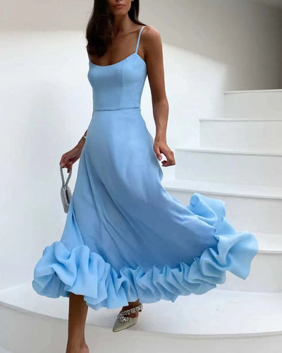 Karolina - A-line dress with floral appliqués and thin straps