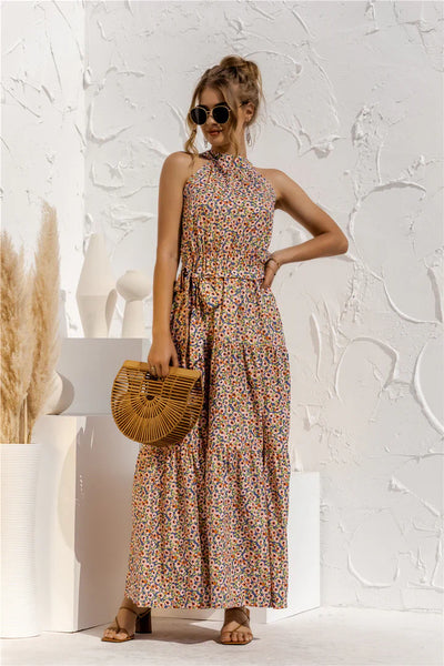 Melissa - Sleeveless round neck dress with summer print