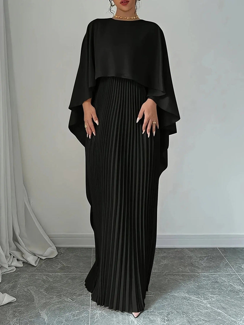 Long pleated dress with flowing detail for elegant events