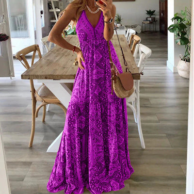 Maria - Women's Bohemian Strap Dress High Waist Printed Dresses