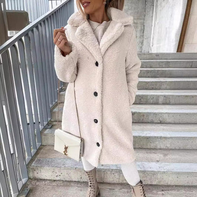 Women's long coat with lapels and long sleeves