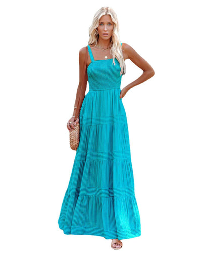 Emma - Pinstriped Backless Cami Maxi Dress