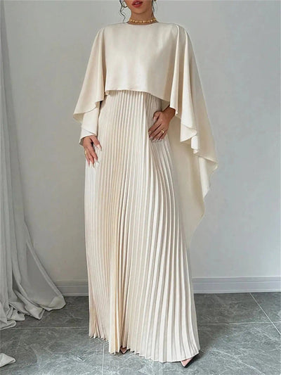 Long pleated dress with flowing detail for elegant events
