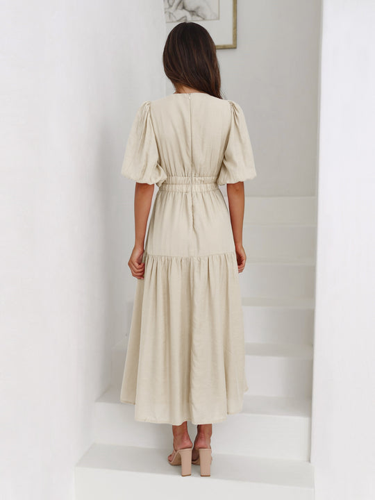 Lea - Women's Summer Dresses with Advanced Vacation Style, Deep V-Neckline and Puff Sleeves