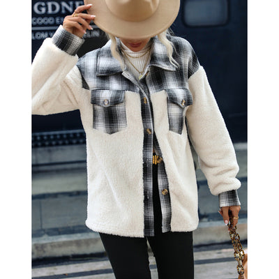 Women's Loose Hooded Long Sleeve Striped Plush Jacket
