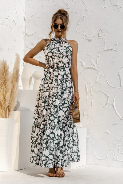 Melissa - Sleeveless round neck dress with summer print