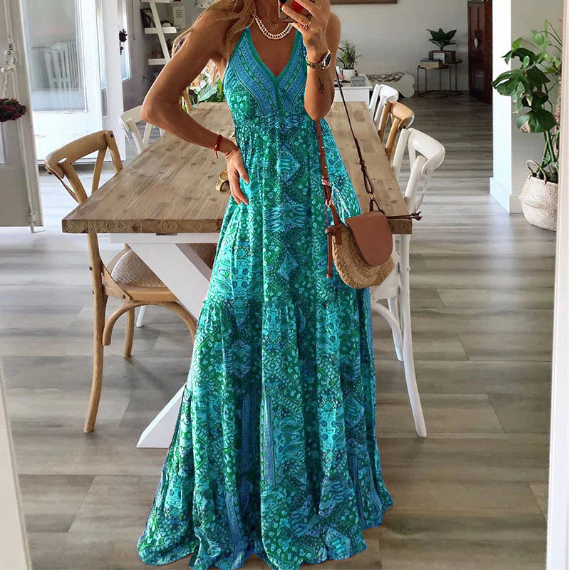 Maria - Women's Bohemian Strap Dress High Waist Printed Dresses