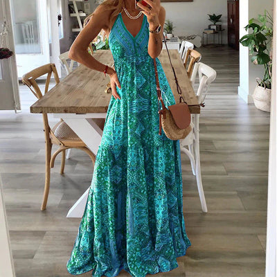 Maria - Women's Bohemian Strap Dress High Waist Printed Dresses
