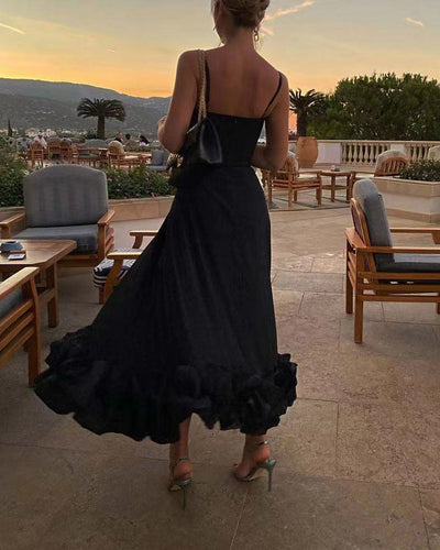 Karolina - A-line dress with floral appliqués and thin straps