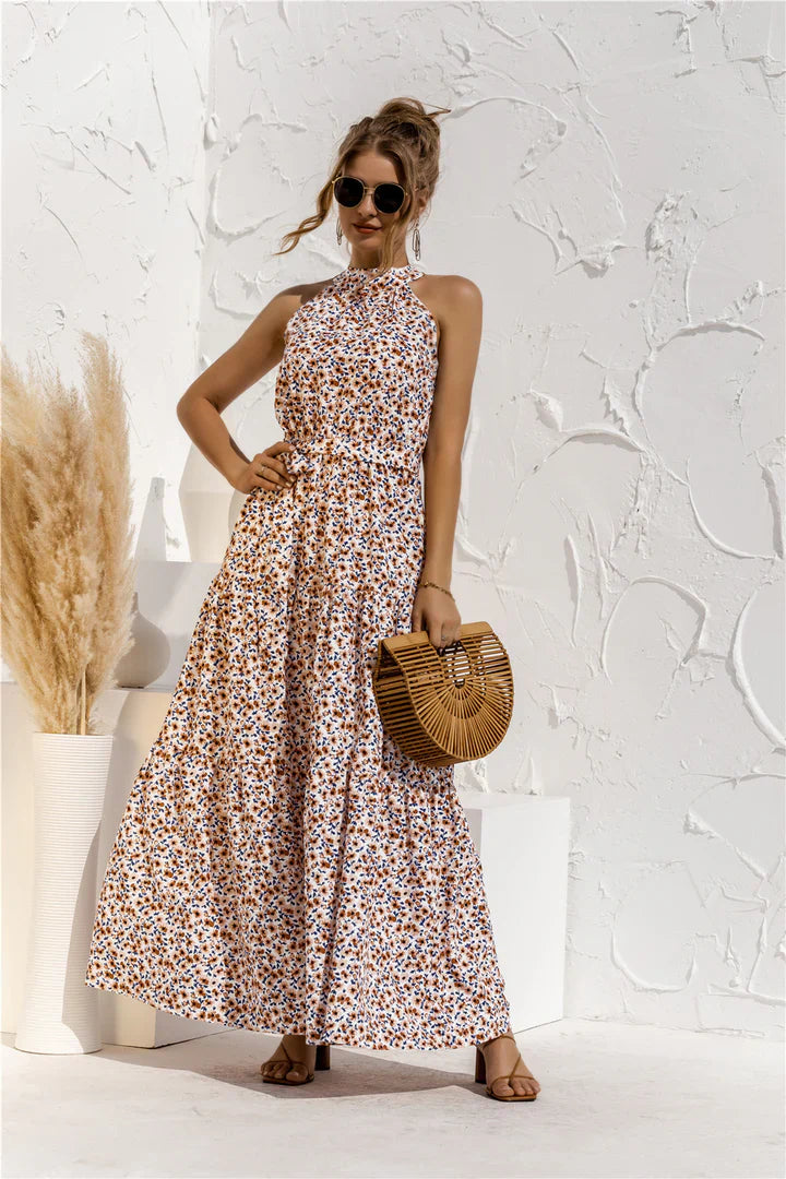 Melissa - Sleeveless round neck dress with summer print