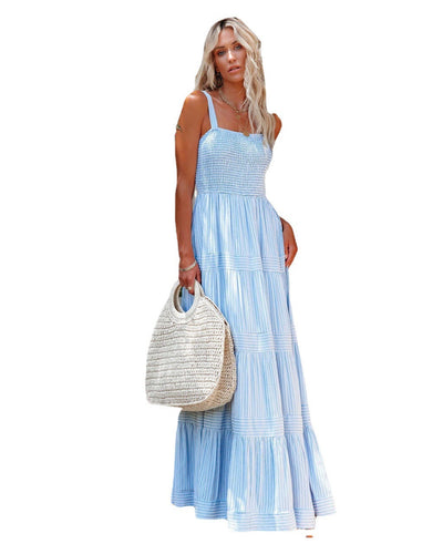 Emma - Pinstriped Backless Cami Maxi Dress