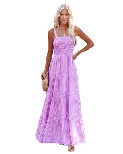 Emma - Pinstriped Backless Cami Maxi Dress