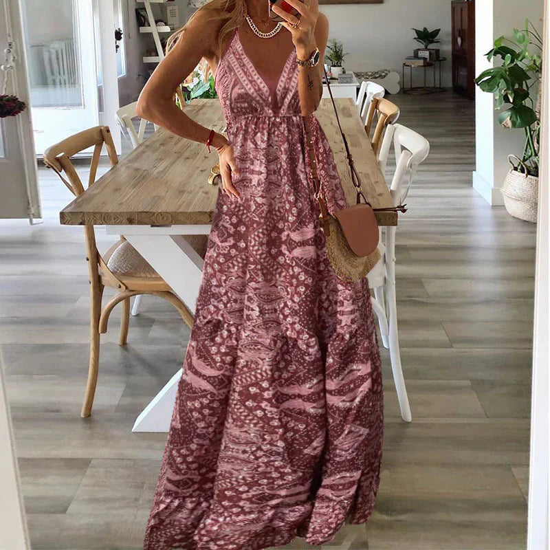Maria - Women's Bohemian Strap Dress High Waist Printed Dresses