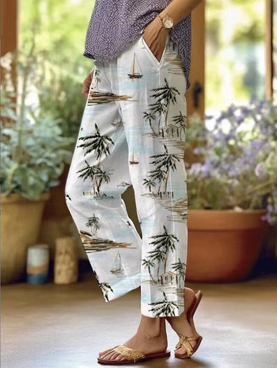 Victoria - Women's Vintage Botanical Floral Lace-Up Loose Casual Pants