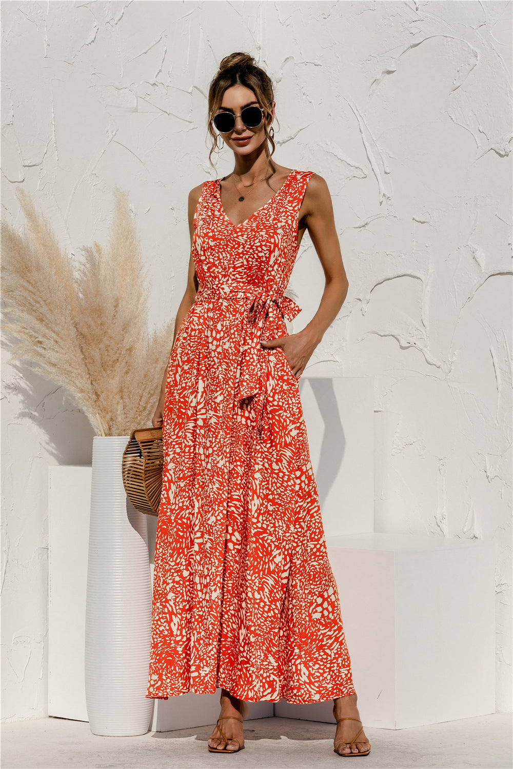 Mariona - Summer dress with bow and print