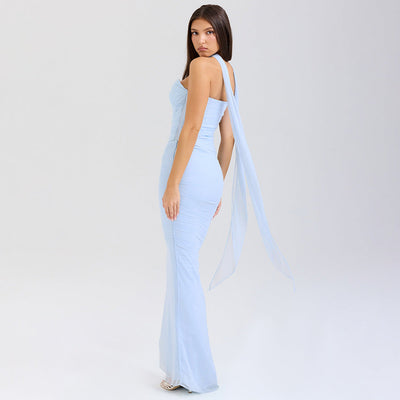 Strapless corset design evening dress with elegant scarf