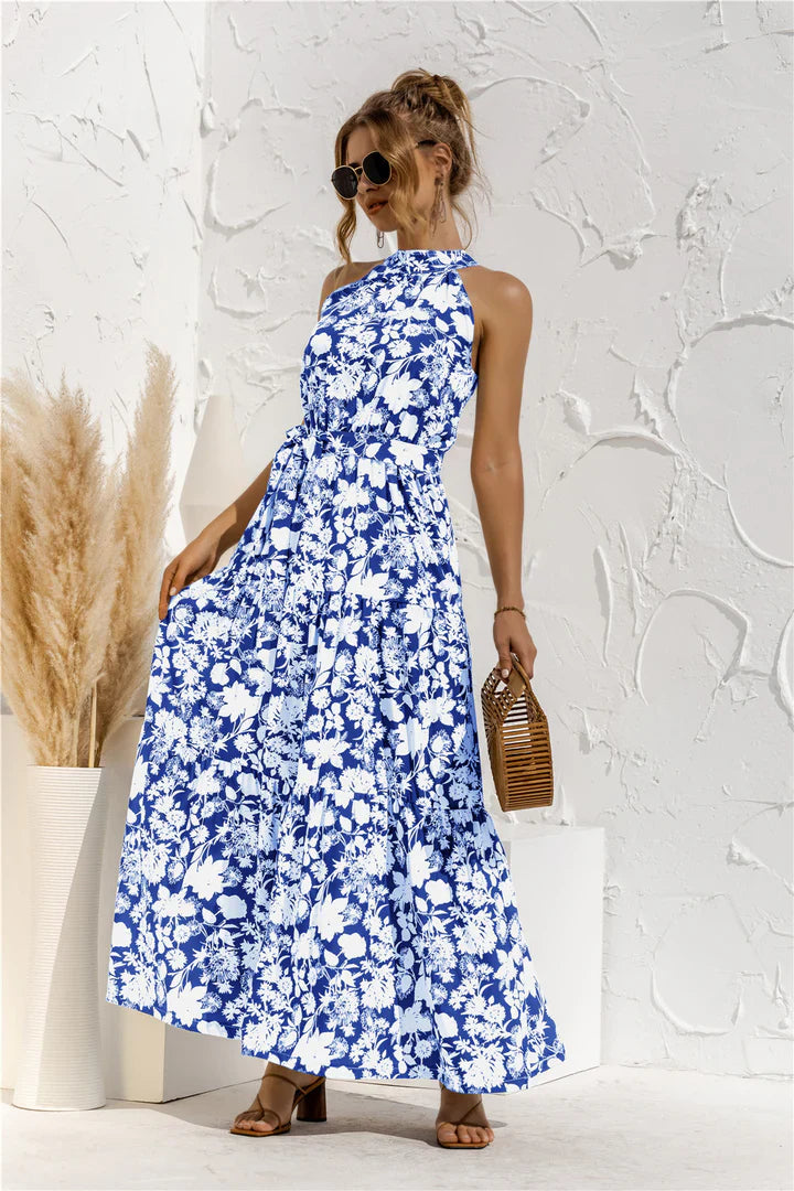 Melissa - Sleeveless round neck dress with summer print