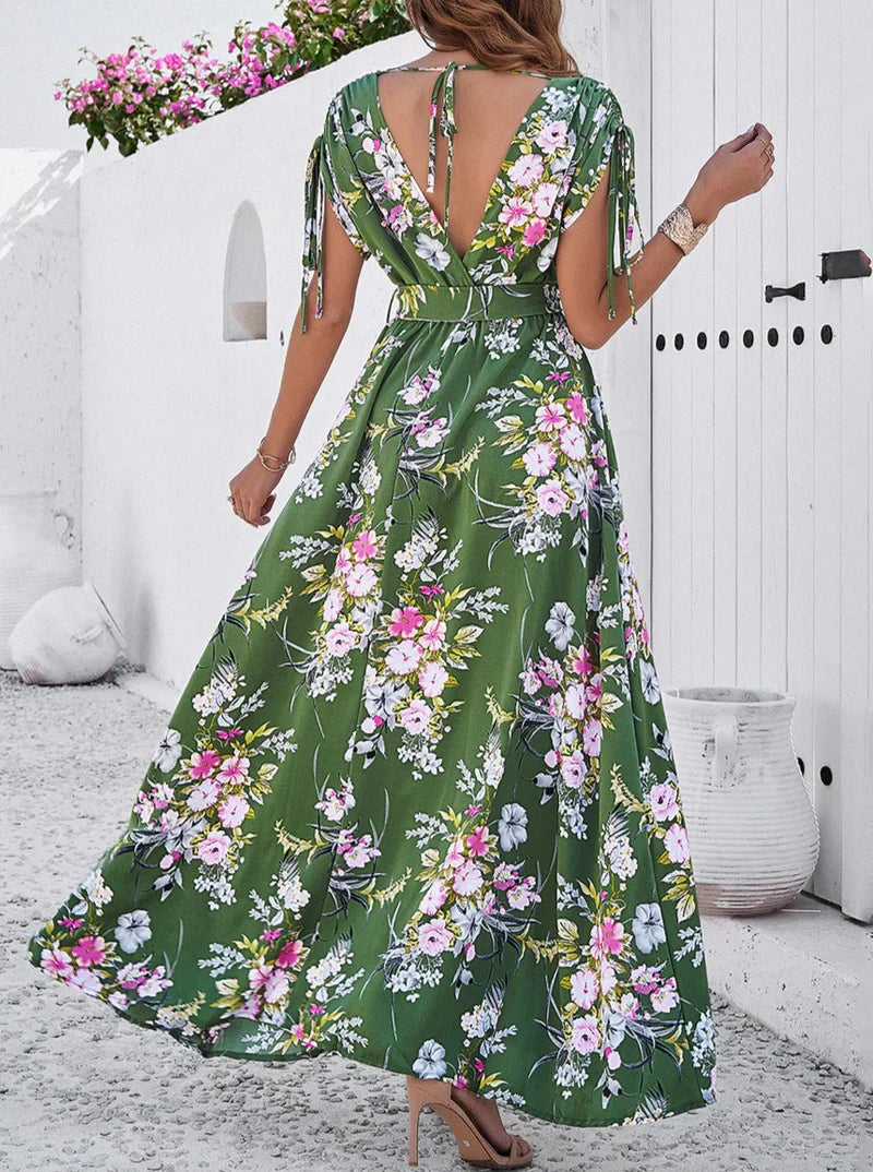 Delia - Floral Boho Dress V Neck Bohemian Temperament