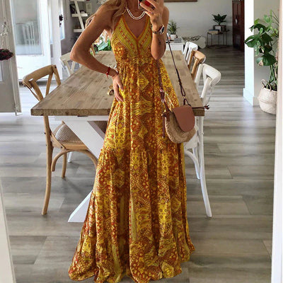 Maria - Women's Bohemian Strap Dress High Waist Printed Dresses