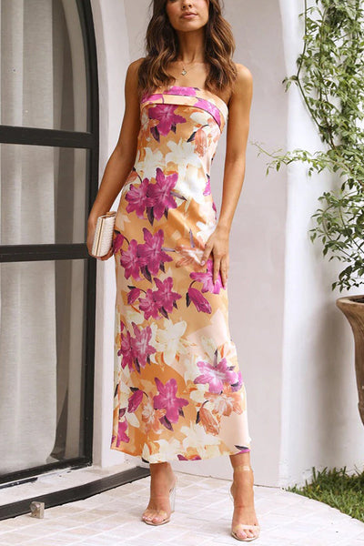 Judith - Strapless floral backless midi dress