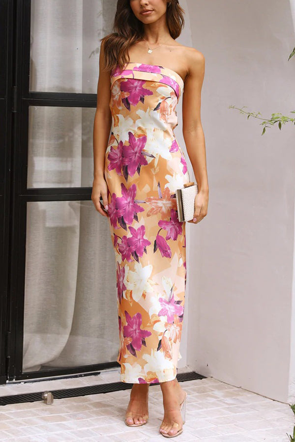 Judith - Strapless floral backless midi dress