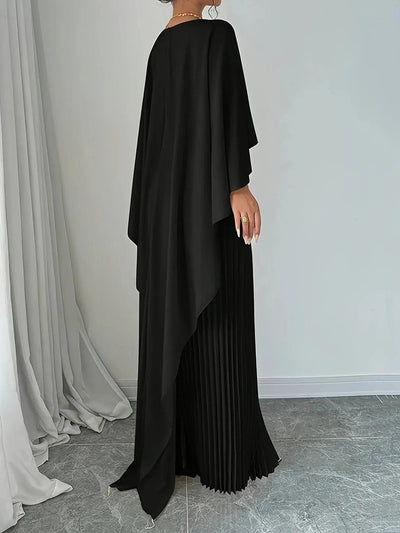 Long pleated dress with flowing detail for elegant events