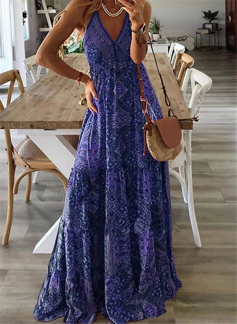 Maria - Women's Bohemian Strap Dress High Waist Printed Dresses