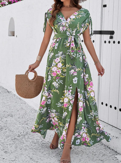 Delia - Floral Boho Dress V Neck Bohemian Temperament
