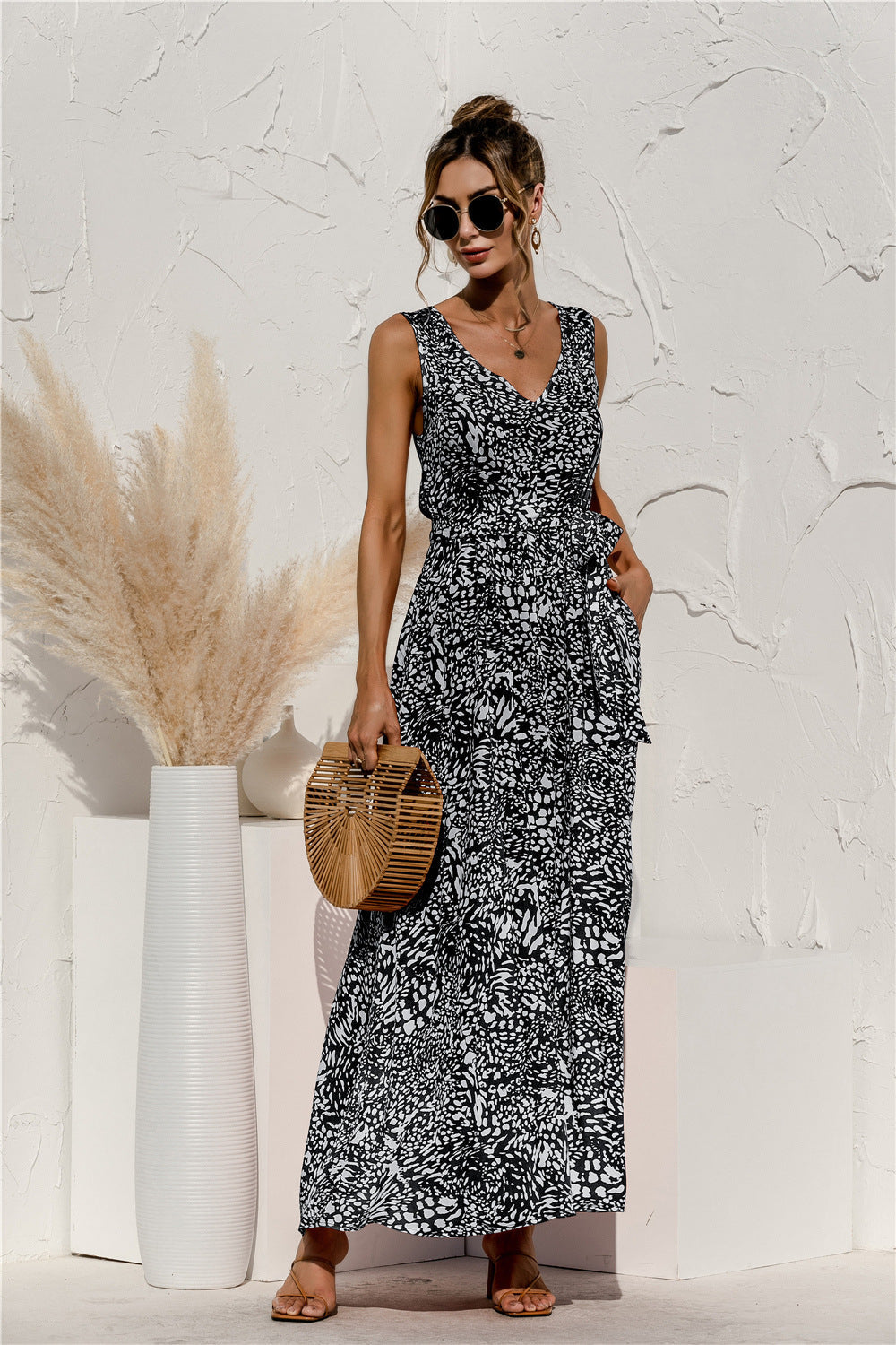 Mariona - Summer dress with bow and print