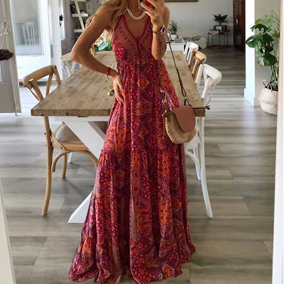 Maria - Women's Bohemian Strap Dress High Waist Printed Dresses
