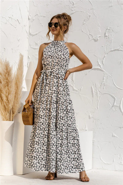Melissa - Sleeveless round neck dress with summer print