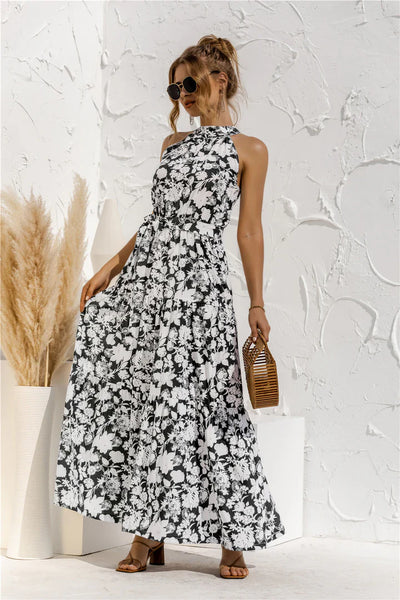 Melissa - Sleeveless round neck dress with summer print