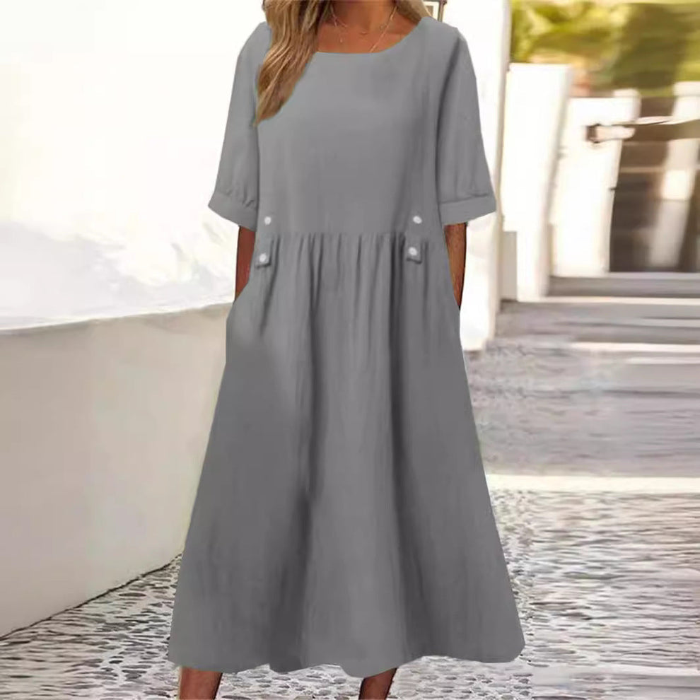 Long summer dress with mid-length sleeves and lightweight style