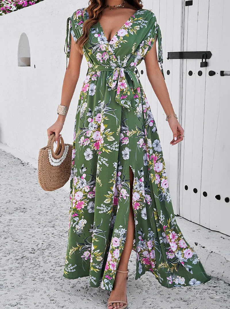Delia - Floral Boho Dress V Neck Bohemian Temperament