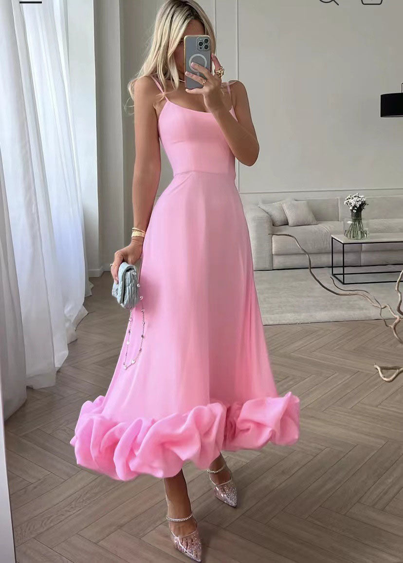 Karolina - A-line dress with floral appliqués and thin straps