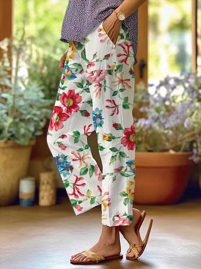 Victoria - Women's Vintage Botanical Floral Lace-Up Loose Casual Pants